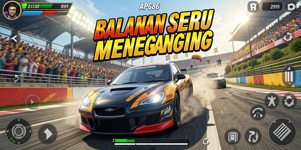 Tampilan seru dari gameplay balapan AP686 yang mendebarkan.