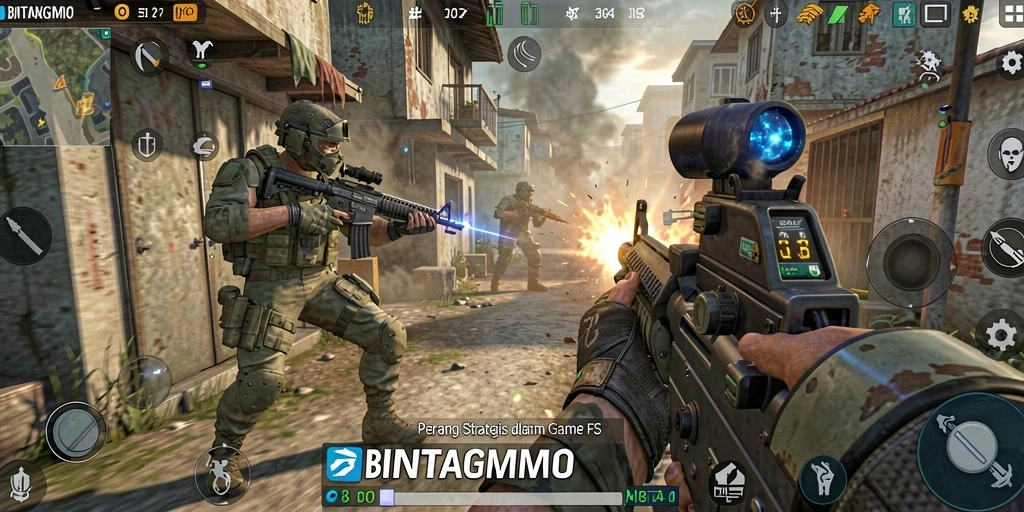 Gameplay BINTANGMPO yang intens dan menegangkan dalam mode FPS.