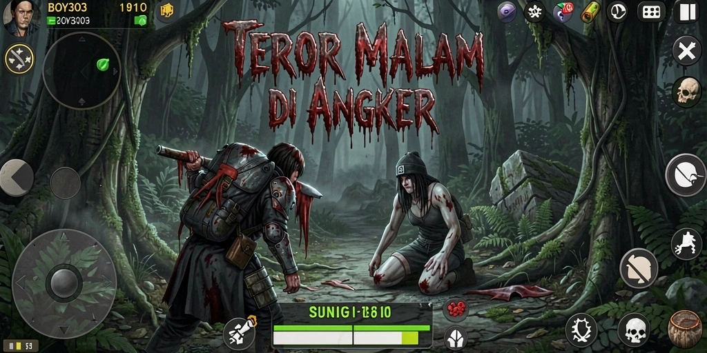 Screenshot gameplay BOY303 menampilkan suasana malam yang mencekam.