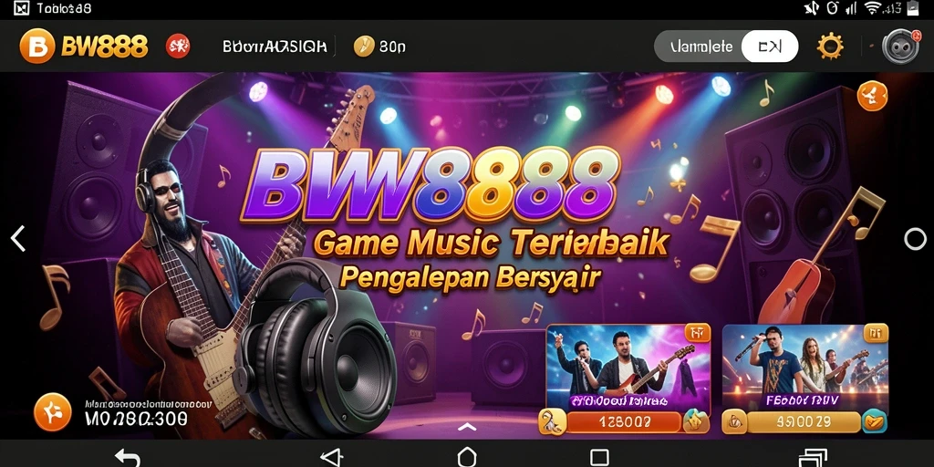 Tangkapan layar utama BW888 menampilkan gameplay musik yang seru.