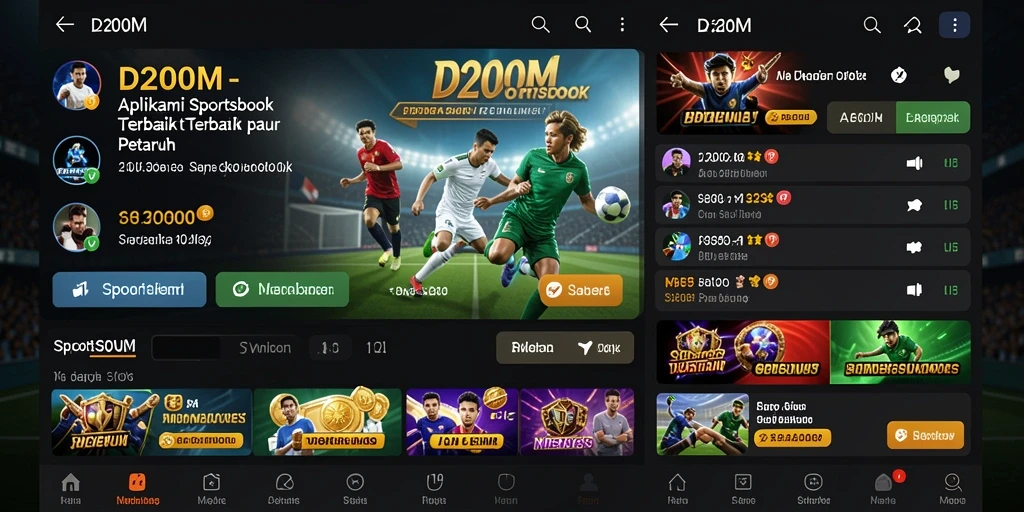 Tangkapan layar D200M menampilkan berbagai pilihan taruhan olahraga.