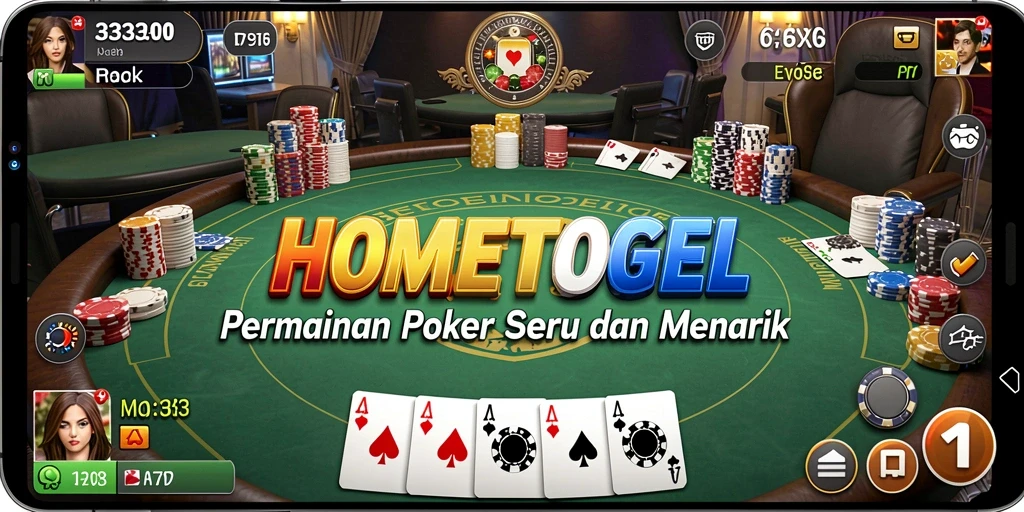 Screenshot gameplay HOMETOGEL menampilkan aksi poker yang mendebarkan.