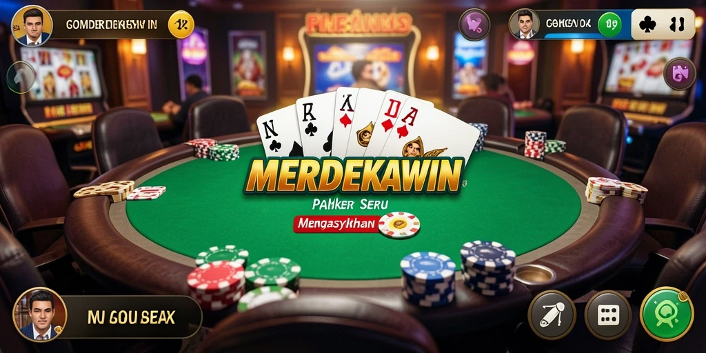 Tampilan gameplay seru di MERDEKAWIN untuk para pemain Poker.