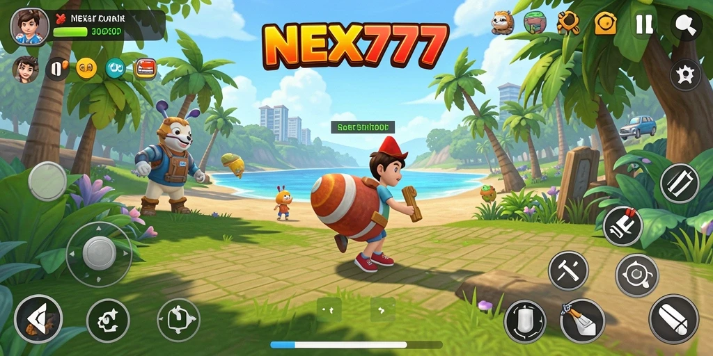 Screenshot NEX777 menampilkan gameplay santai dan ceria.
