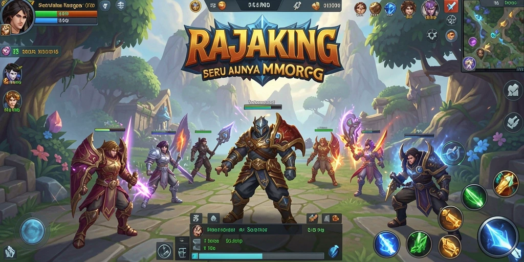 Screenshot gameplay RAJAKING menampilkan pertempuran epik dalam MMORPG.
