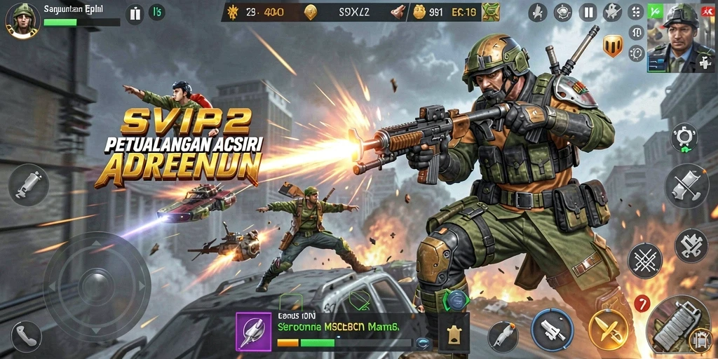 Tampilan gameplay mendebarkan dari SVIP2 saat aksi pertempuran berlangsung.
