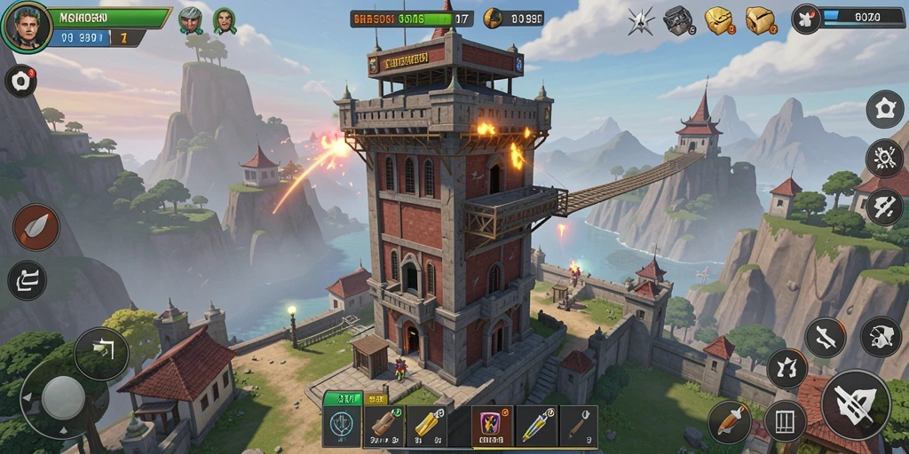 Screenshot gameplay V07 menampilkan pertahanan menara yang menakjubkan.